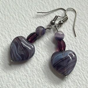 Purple glass heart earrings 💜